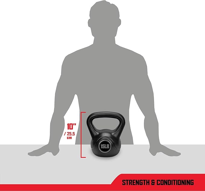 RBX Cement Kettlebell with Shock-Proof Plastic Coating for CrossFit Training (15 lbs)
