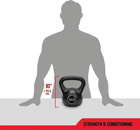 RBX Cement Kettlebell with Shock-Proof Plastic Coating for CrossFit Training (15 lbs)