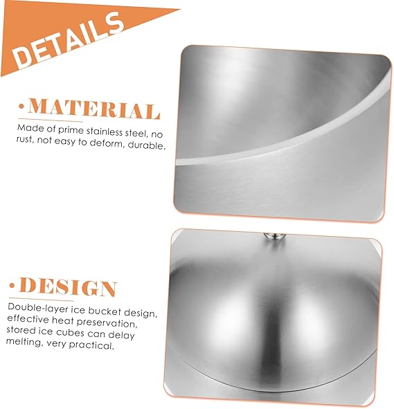 Spherical Ice Bucket Stainless Steel Ice Bucket Ice Storage Bucket Ice Bucket with Lid Bar Ice Container Large Capacity Ice Container Ice Cube Container Wine Ice Bucket Bar Supply