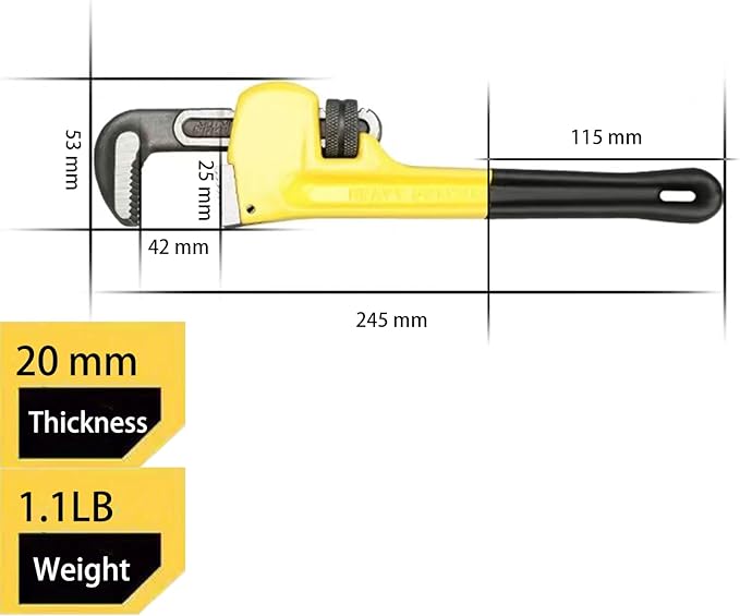 10" Pipe Wrench,Resistant to Loosening,Easy to Adjust,Anti-Slip Handle.