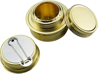 Portable Mini Alcohol Stove Burner Outdoor Brass Camping Cooking Stove Outdoor Camping Backpacking, 4.7x7.4cm 80ML