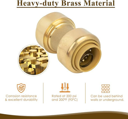 1/2" Pushfit Straing Coupling, Push Fit Pex Fitting for Copper, CPVC Pipe, Brass Push to Connect Plumbing Fitting with Upgraded Stiffener (1 Pack)