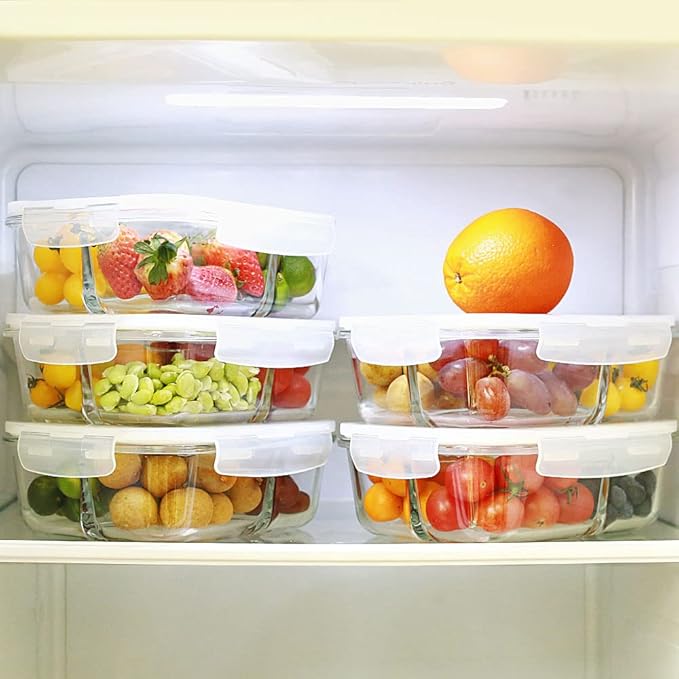 DAS TRUST 3 Pack Bento Box Glass Meal Prep Containers 3 Compartment Glass Food Storage Containers with Lids Lunch Box Meal Prep Bowls Glass Food Prep Containers Lunch Container Oven Safe