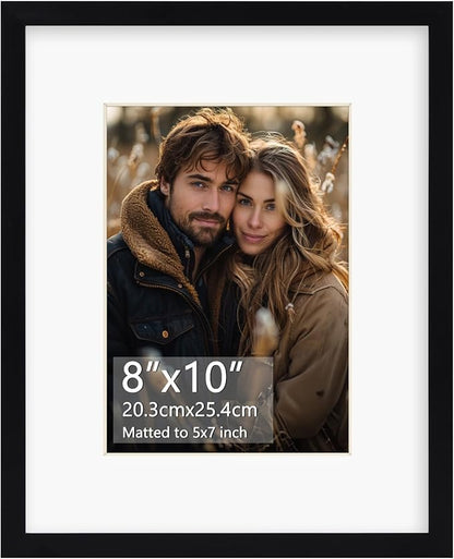 Rempry 8x10 Picture Frame, Display Pictures 5x7 with Mat or 8x10 Without Mat, Wall Hanging or Tabletop Photo Frame with Shatter Resistant Plexiglass, Black, 1 Pack