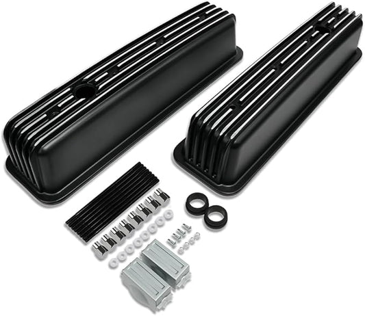 Polished Aluminum Center Bolt High Valve Caps with Fins Chevy SBC 283-400 5.0L 5.7L 1987-1997