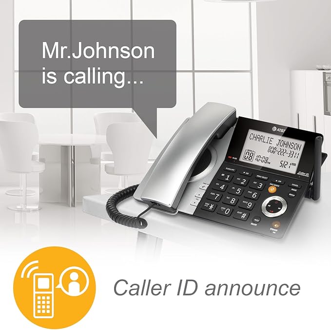 AT&T CL84107 DECT 6.0 Expandable Corded/Cordless Phone with Smart Call Blocker, Black/Silver with 1 Handset