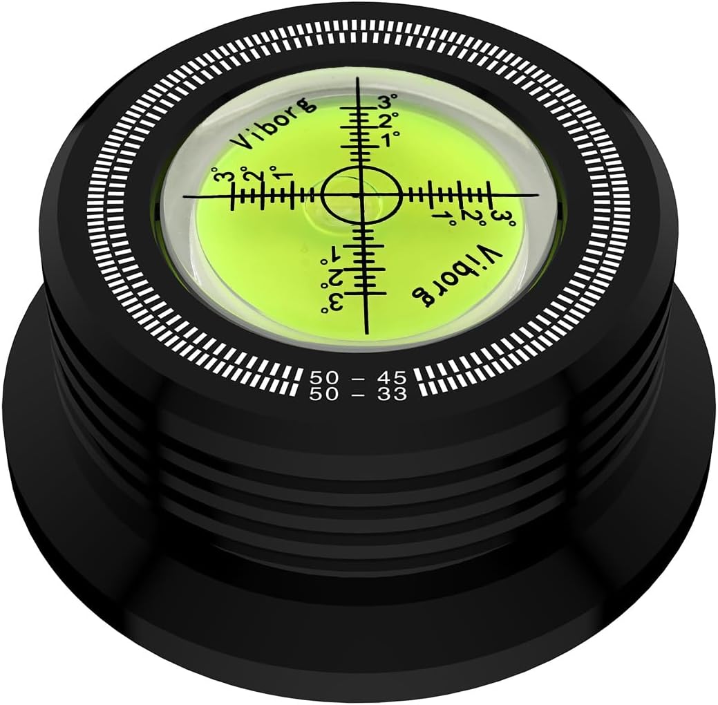 Viborg LP528B Record Weight Phono LP Disc Stabilizer, Black 50Hz Turntable Level, 280G (9.9 OZ) HiFi 3 in 1 Vinyl Clamp Strobe Speed Record Puck with Bubble Leveling (50Hz, Black)