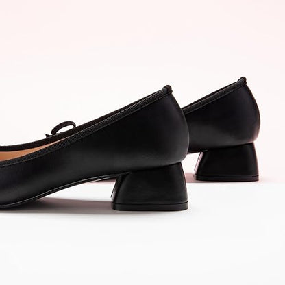 C.Paravano Women's Pump | Square Toe Low Block Heels | Closed Toe Chunky Heels | Leather Low Heel Pumps | Dress Wedding Shoes