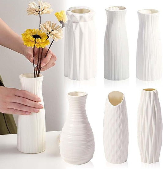 Unbreakable Nordic Style Flower Vase,Shatterproof Vases Imitation Ceramic Flower Pot,Plastic Vases for Living Dining Rooms Home Decor,Flower Vases for Bouquet,Seashell White-D