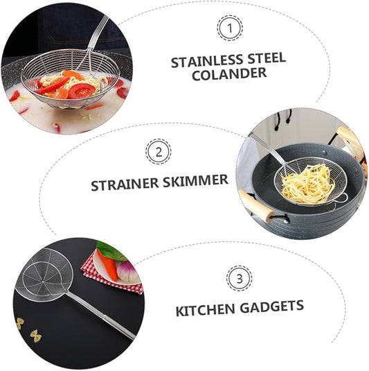 IMIKEYA 1pc Stainless Steel Wire Skimmer Strainer Spoon Fine Mesh Colander for Home Restaurant Use Heat Resistant Design Easy to Clean Store Dishwasher Safe Ergonomic Handle Hanging
