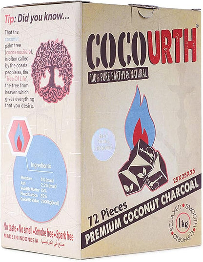 100 Natural Hookah Coconut Shell Charcoal Cube 25x25x25mm 72 PCS Electric Burner Briquettes Used Also for Cooking, Grilling, Barbecuing, Incense Narguile Coal (1kg)