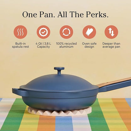 Our Place Large Always Pan 2.0-12.5 (4 Qt) Nonstick, Toxin-Free Ceramic Cookware  Patented 10-in-1 Aluminum Frying  Saute Pan  Safe for Oven, Induction  All Cooktops up to 450F  Blue Salt