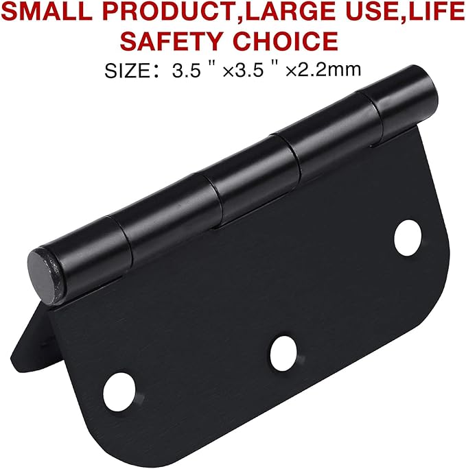 Rounded Door Hinges 3-12" x 3.5 inch, 58 Radius, Matte Black 3 12 Inch 6 Pack