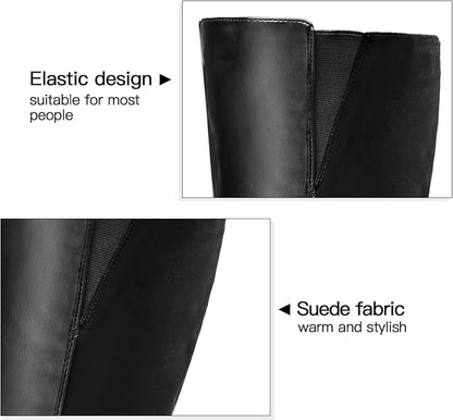 mysoft Women's Knee High Boots Chunky Heel Boots with Zipper