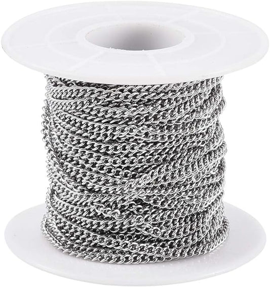 Pandahall 32.8 Feet 304 Stainless Steel Curb Chains 2.7x2x0.5mm Metal Link Chain Unwelded Jewelry Chains for DIY Bracelet Necklace Jewelry Making