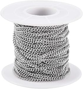 Pandahall 32.8 Feet 304 Stainless Steel Curb Chains 2.7x2x0.5mm Metal Link Chain Unwelded Jewelry Chains for DIY Bracelet Necklace Jewelry Making
