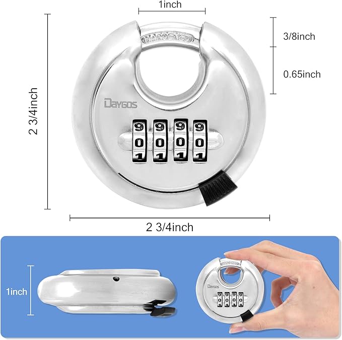 DAYGOS 4 Digit Combination Disc Padlock with Hardened Steel Keyless Heavy Duty Combo Lock for Sheds,Fence,Storage Unit,Trailer,Moving Cube(38-in Shackle)