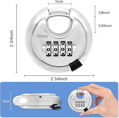 DAYGOS 4 Digit Combination Disc Padlock with Hardened Steel Keyless Heavy Duty Combo Lock for Sheds,Fence,Storage Unit,Trailer,Moving Cube(38-in Shackle)