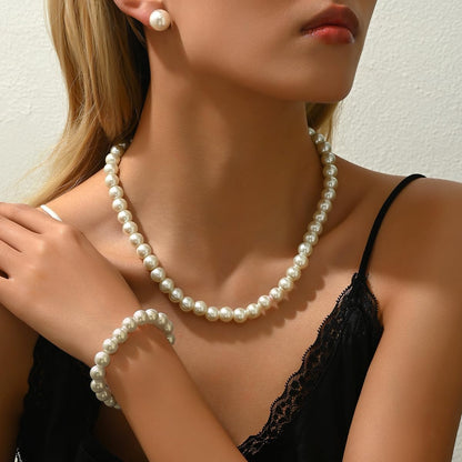 CSIYANJRY99 Pearl Necklace and Earring Set Faux Pearl Jewelry Sets for Women Imitation Beaded Pearl Necklace Bracelet Stud for Women ( No earrings)
