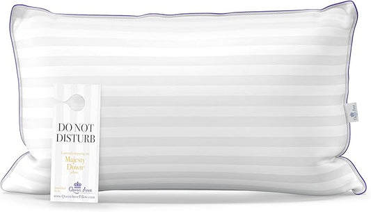 Luxury Hotel Down Alternative Pillow - Majesty Down - Synthetic Allergy Free Hypoallergenic Bed Pillow - Made in USA (Queen Medium)
