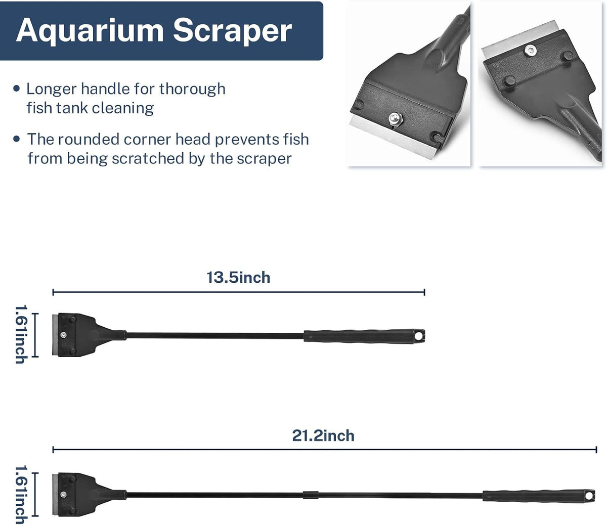 Yee Fish Tank Scraper Cleaner for Glass Aquariums, 21" Handheld Scraper Cleaning Razor with 5 Stainless Steel Blades for Fish Reef Plant Glass Tank