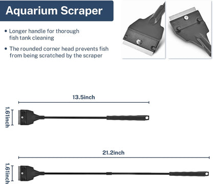 Yee Fish Tank Scraper Cleaner for Glass Aquariums, 21" Handheld Scraper Cleaning Razor with 5 Stainless Steel Blades for Fish Reef Plant Glass Tank