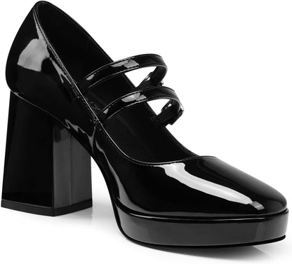 Women Mary Jane Shoes: Comfortable Closed Toe Chunky Heels, Dress Platform Pumps Prom Graduation Formal Wedding Shoes Black/Red/White/Nude