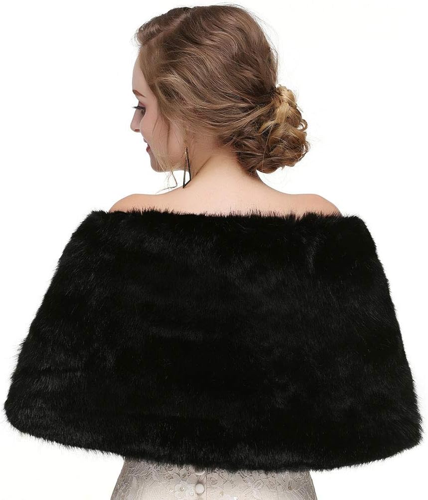 Luxurious faux fur wrap from Olbye, perfect for adding glamour to winter weddings or events, soft, satin-lined shawl.