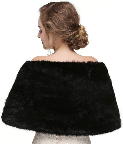 Luxurious faux fur wrap from Olbye, perfect for adding glamour to winter weddings or events, soft, satin-lined shawl.