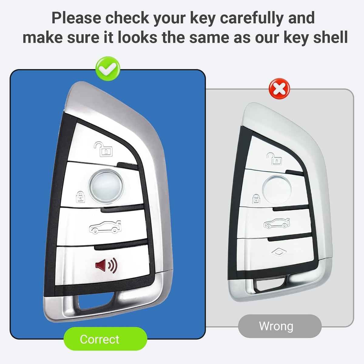 Replacement Keyless Entry Key Fob Case Cover fit for BMW 1 3 5 Series X3 X5 X6 Z4 328i Z4 M5 M6 F10 F15 E90 E92 E93 Key Fob Shell (Silver)