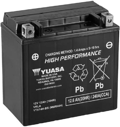 Yuasa YUAM6RH4H YTX14H-BS Maintenance Free H Series AGM Battery with Acid pack