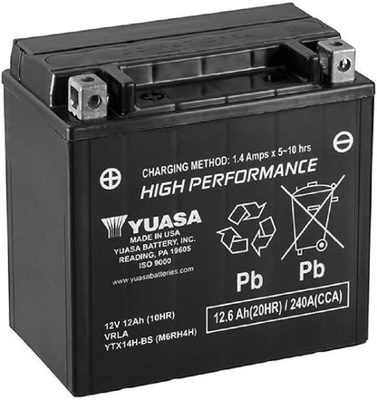Yuasa YUAM6RH4H YTX14H-BS Maintenance Free H Series AGM Battery with Acid pack