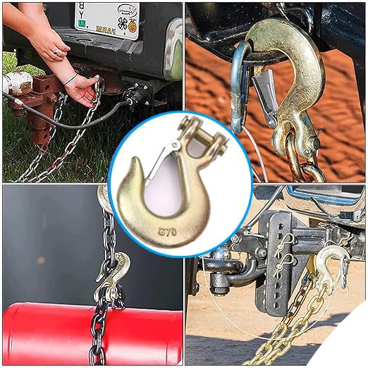 1 Pack Clevis Slip Hook, 3/8 Inch Clevis Safety Hook with Safety Latch, Heavy Duty Forged G70 Chain Hook for Truck Trailer Winch Transport Tow Chain Hook, 18,000 Lbs Capacity