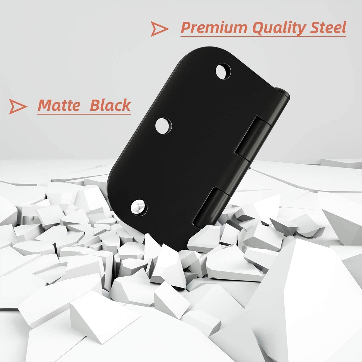 HOSOM 12 Pack Rounded Matte Black Door Hinges 3.5 x 3.5 inch with 5/8 Radius, Black 3 1/2 Interior Door Hinges, 3 ½"x 3 ½" Hardware