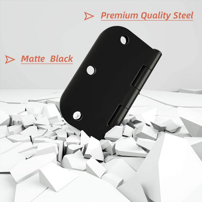 HOSOM 12 Pack Rounded Matte Black Door Hinges 3.5 x 3.5 inch with 5/8 Radius, Black 3 1/2 Interior Door Hinges, 3 ½"x 3 ½" Hardware