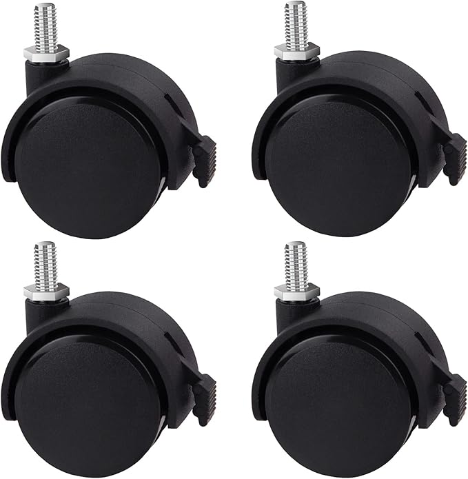 Guildrey Threaded Caster, M8-1.25 Swivel Stem for Replacement, Set of 4, Twin Caster Wheels with Locking Brake