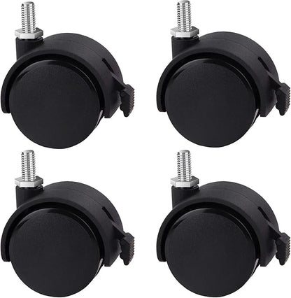 Guildrey Threaded Caster, M8-1.25 Swivel Stem for Replacement, Set of 4, Twin Caster Wheels with Locking Brake