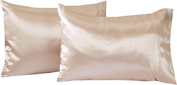 EXQ Home Caramel Silk Satin Pillowcases 20x26 inches, Set of 2 with Envelope Closure