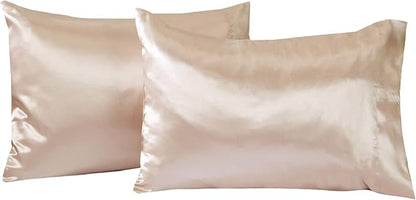 EXQ Home Caramel Silk Satin Pillowcases 20x26 inches, Set of 2 with Envelope Closure
