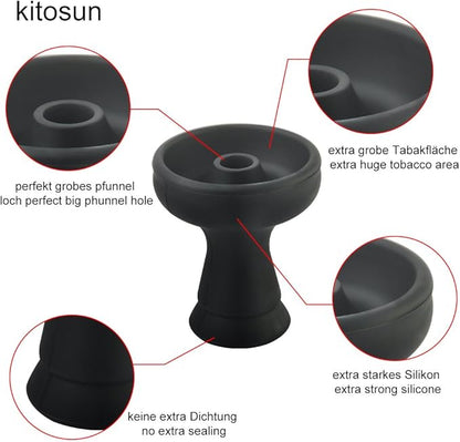 Silicone Hookah Bowl - Kitosun Silicone Phunnel Bowl with Big Hole - Durable Shisha Bowl Black Color - Right Replacement for Clay&Ceramic Bowls 3.5" Tall
