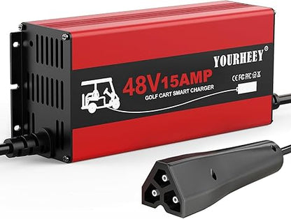 48 Volt Golf Cart Battery Charger for EZGO, 15 Amp Trickle Charge Smart Golf Cart Charger, 4-6H Full Charge Portable Golf Cart Charger for Lead Acid Battery, AGM, Gel