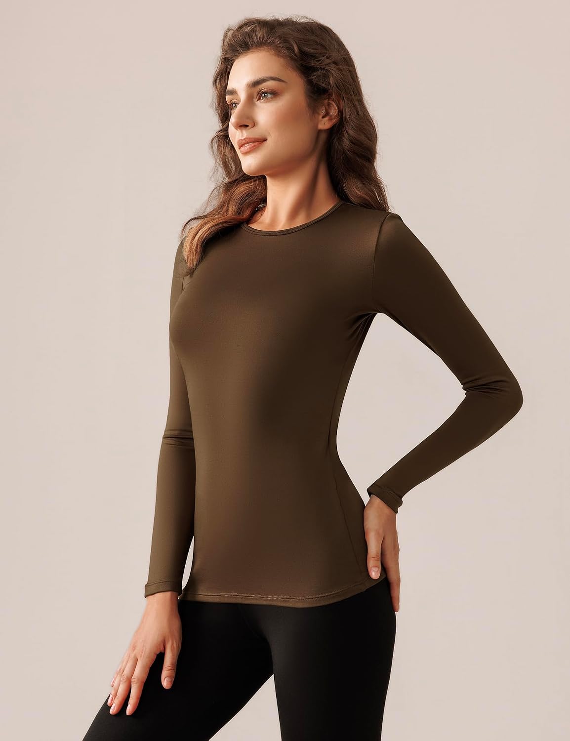 Bonneuitbebe Women's 2 Pack Long Sleeve Thermal Shirts Soft Crewneck Undershirt Tops Lightweight Base Layer Cold Weather