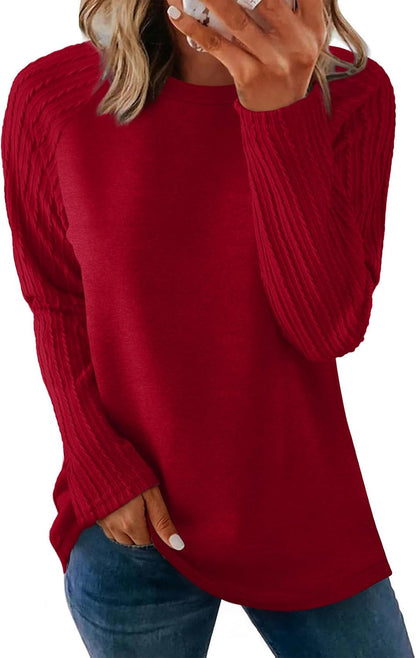OFEEFAN Long Sleeve Shirts for Womens Fall Fashion 2026 Crewneck Oversized Sweatshirt Tunic Tops to Wear with Leggings