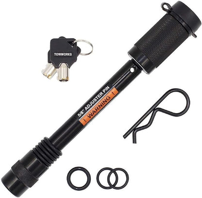 TowWorks 79830 Keyed Alike 58" Trailer Hitch Lock with Extra Long 4-12" Span, Double Safety Tow Hitch Locking Pin for 3" Receivers and Adjustable Channel Mounts