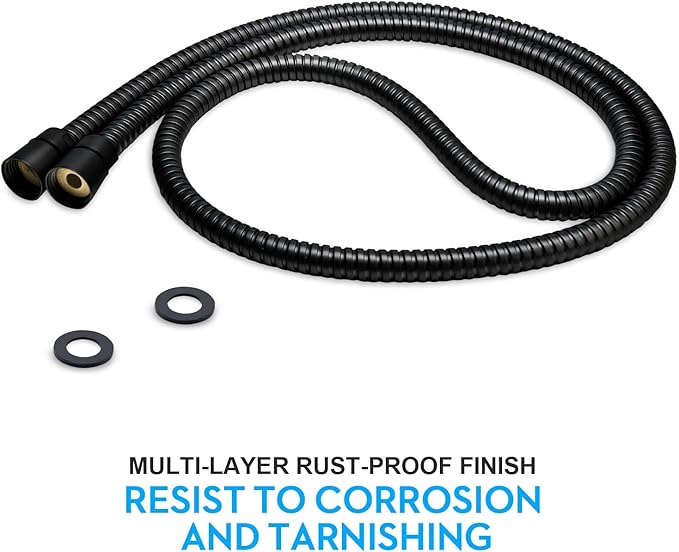 Shower Hose Extra Long 59 Inches Handheld Shower Head Hose with Brass Insert and Nut - Durable and Flexible - Black