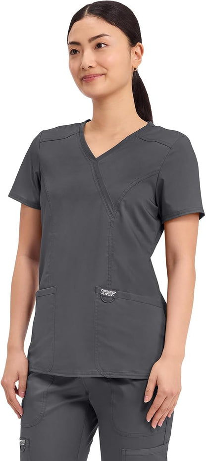 6XL Cherokee WW Revolution Scrub Tops Women Mock Wrap 2 Pockets Nurse Shirt | Slim Fit, Instrument Loop, Soft 2-Way Stretch Fabric, Durable Construction, Side Vents, Easy Care, Breathable, Healthcare Use
