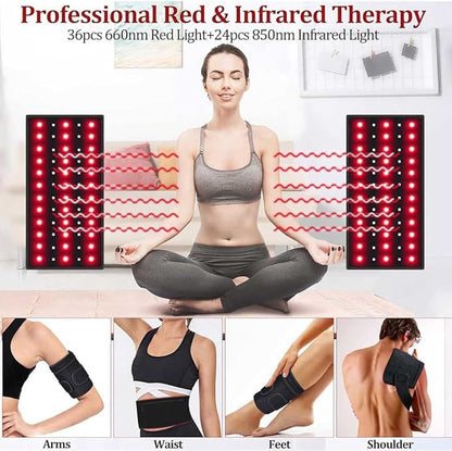 2Pcs Infrared Arm Belt, 660nm and 850nm Red Light Thera-py Arm Wrap with Timer & Brightness Setting Pad for Arm Knee Shoulder Joints Muscle Pain Relief