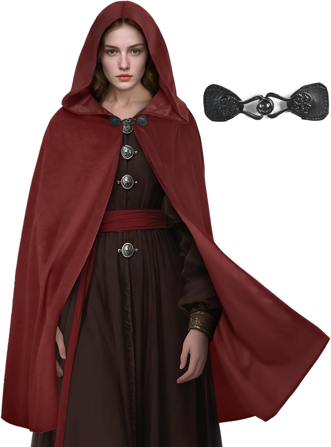 Renaissace Hooded Cloak Medieval Cape with Hood for Halloween