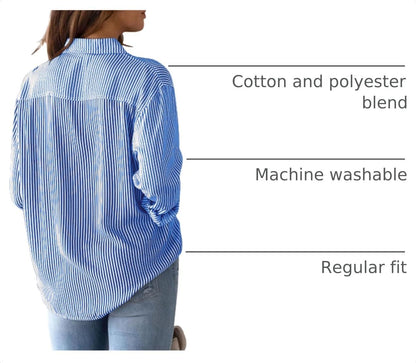 Lingjiazi Women's Striped Button Down Shirt - Wrinkle Resistant Regular Fit Blouse, Business Casual Cotton Blend Work Tops
