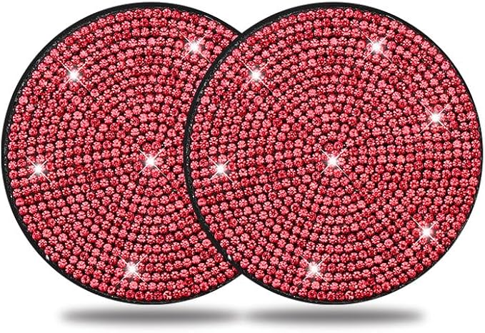 2 Piece Universal Style car Water Cup Shiny Gasket?Bling Creative Auto Car Accessories?Center Console Cup Holder Accessories?Ladies' car Accessories (Red)